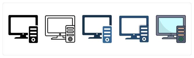 A set of 5 PC icons as Computer, Desktop, Monitor vector
