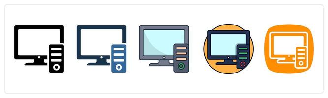 A set of 5 PC icons as Computer, Desktop, Monitor vector