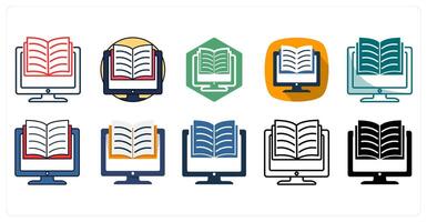 A set of 10 E-learning icons as Online, Education, Digital vector