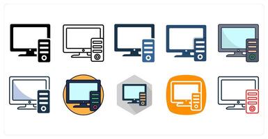 A set of 10 PC icons as Computer, Desktop, Monitor vector