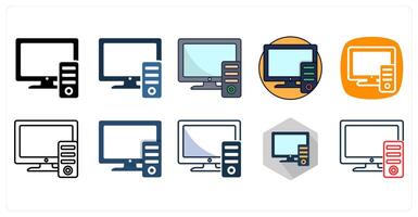 A set of 10 PC icons as Computer, Desktop, Monitor vector