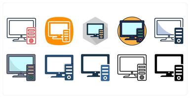 A set of 10 PC icons as Computer, Desktop, Monitor vector