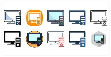 A set of 10 PC icons as Computer, Desktop, Monitor vector