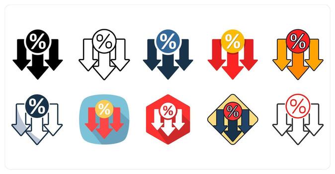 A set of 10 Low Interest Rate icons as Savings, Finance, Economy vector