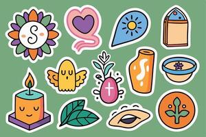 A set of stickers with various symbols and icons vector