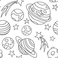 Seamless pattern with outer space and planets. Coloring book in doodle style vector