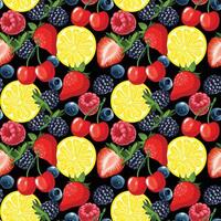 Hand drawn colorful fruit and berries seamless pattern vector