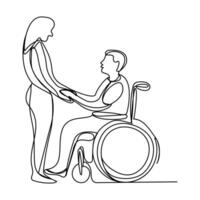 international day of persons with disabilities single line art Healthcare Worker with a Wheelchair Icon vector