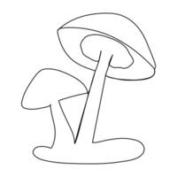 Mushrooms drawing by one continuous line isolated vector