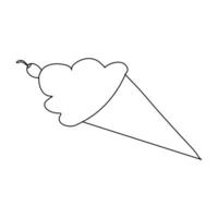 Ice cream in a waffle cone in one line. vector