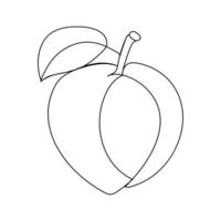 Peach fruit in continuous line art drawing style. vector