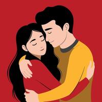 Romantic Couple Hugging with Red Love Background vector
