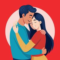Couple Hugging with Red Love Background vector