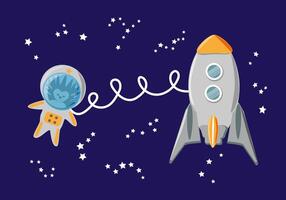 Hedgehog astronaut with rocket in outer space among stars vector