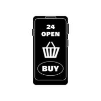 Black and white smartphone with shopping cart and buy button vector