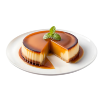 A piece of caramel flan on a plate png