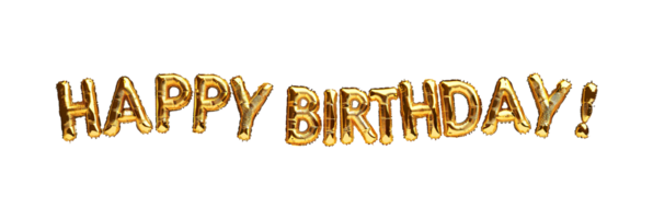 Gold happy birthday party greeting balloons , cutout isolated on transparent background. yellow color png