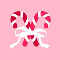 Candy canes tied with a bow. Christmas flirty illustration on a pink background. Coquette core print vector