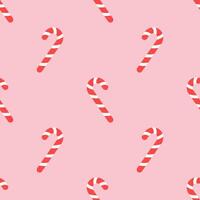Cute Christmas seamless pattern with candy canes. Flat pink background design. Repeating print for fabric, wrapping paper, textile, wallpaper vector