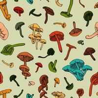 seamless pattern with many colorful mushrooms on light background vector