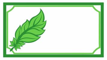A green leaf with green line rectangle frame for wedding invitation or banner design vector