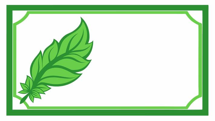 A green leaf with green line rectangle frame for wedding invitation or banner design