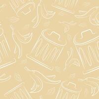 seamless pattern with banana skins and garbage can on a pastel yellow background, to fight against environmental pollution day vector