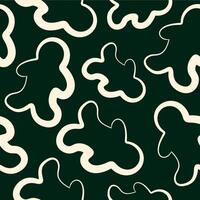 seamless pattern of Christmas gingerbread icons drawn in line art style on a dark green background vector