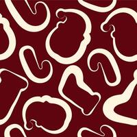 seamless pattern with New Year's icons, namely with a New Year's sock, candy and Santa Claus on a dark red background vector