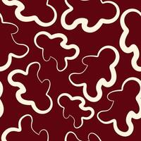 seamless pattern of Christmas gingerbread icons drawn in line art style on a dark red background vector