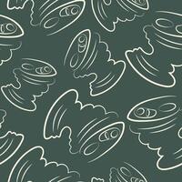 seamless pattern with tin cans drawn in contour on a dark green background, to fight against environmental pollution day vector