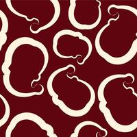 seamless pattern with new year icons of santa claus face drawn in line-art style on dark red background vector
