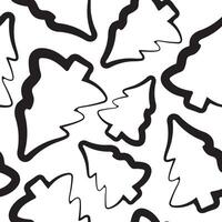 seamless pattern of Christmas tree icons drawn in line art style vector