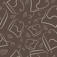 seamless pattern of garbage, namely a used tea bag drawn with a black outline on a brown background, to fight against environmental pollution day vector