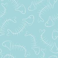 organic garbage seamless pattern, namely the spine of eaten fish, drawn in outline, on a blue background, to fight against environmental pollution day vector