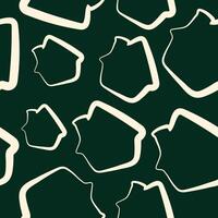 seamless pattern with New Year's gingerbread house icons drawn in outline in line art style on a dark green background vector