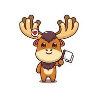 Moose with flag. mascot cartoon character illustration. vector
