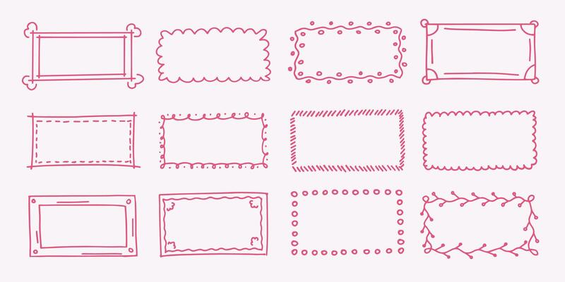 Hand drawn frames and picture border doodles, empty backgrounds for text and images, illustration, sticker set.