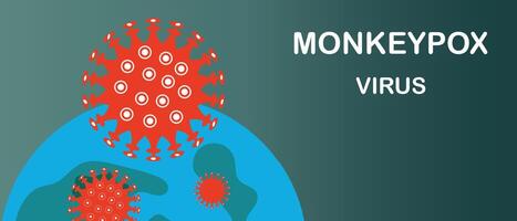 Stylized representation of monkeypox virus particles hovering above a globe, symbolizing a global health threat. vector