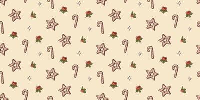 Christmas gingerbreads seamless pattern. Xmas and New year Holiday design. Background, wrapping paper, card, banner vector