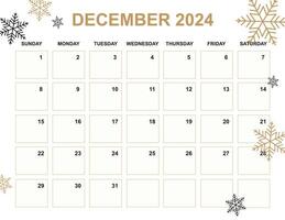 2024 december calendar start on sunday vector