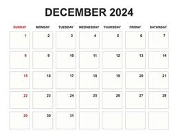 December Calendar 2024, sunday start vector