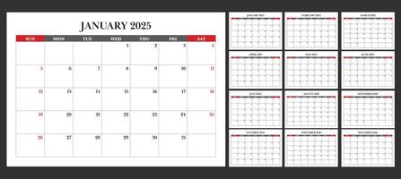 simple calendar 2025 - sunday start vector
