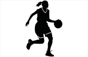 Female Basketball Player Silhouette - Athlete in Motion Stock Art vector