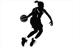 Female Basketball Player Silhouette - Stylish Basketball Action Design vector