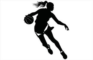 Female Basketball Player Silhouette - Active Basketball Pose Art vector