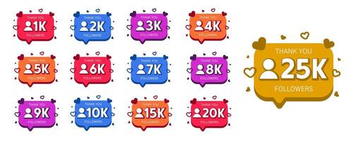 Icon Set for Social Media. Follower Milestones with Speech Bubbles and Thank You Messages vector