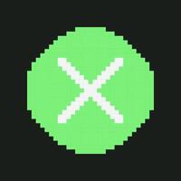 Retro Pixel Art 8 bit Green Cross Mark Icon Button vector