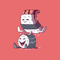 Two sushi characters having fun. vector