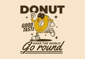 Donut, make the world go round. Retro mascot character of donut in running pose, good for cutting sticker vector